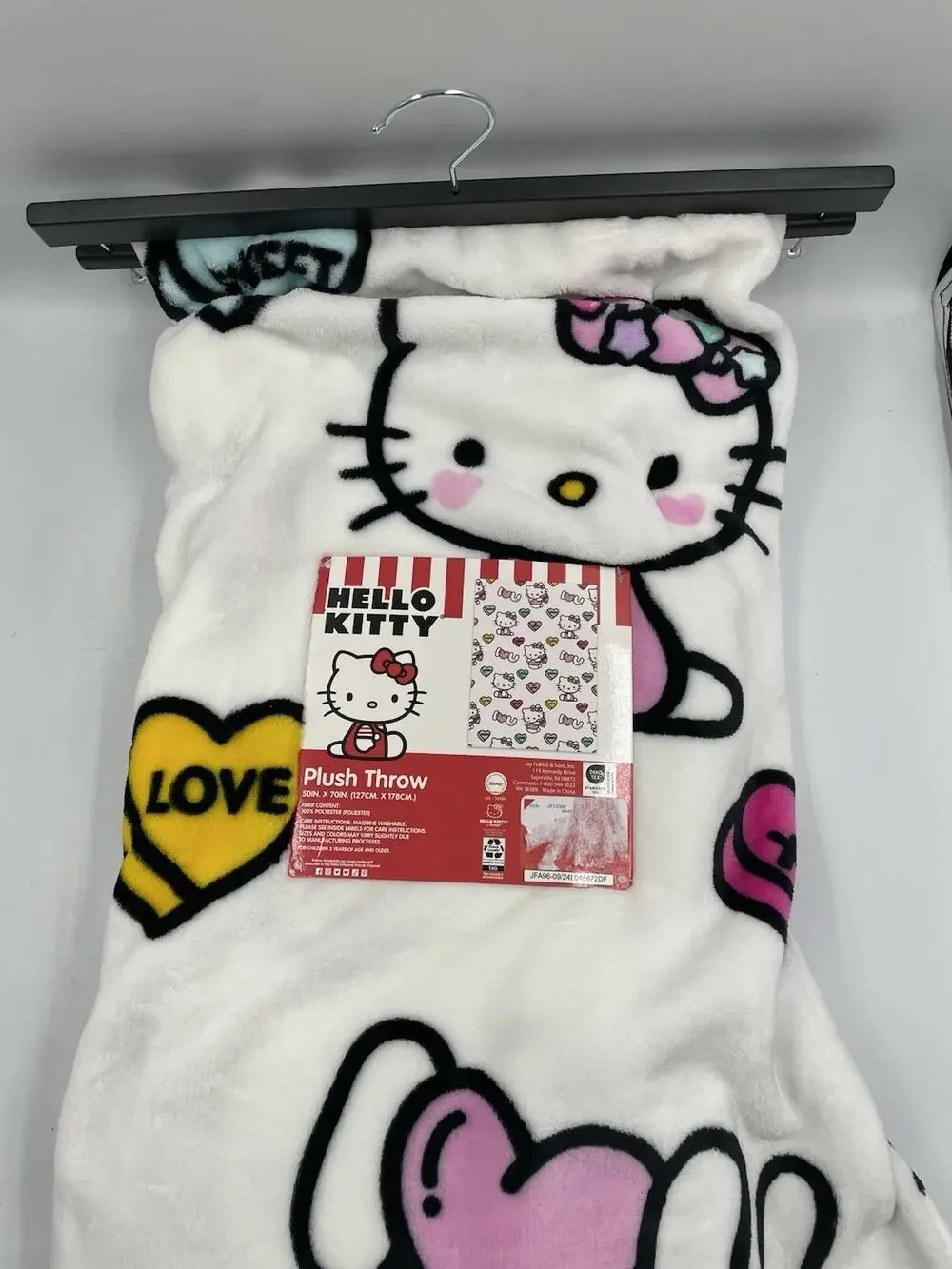 Hello Kitty Conversation Hearts Valentines Plush Throw Blanket 50x70